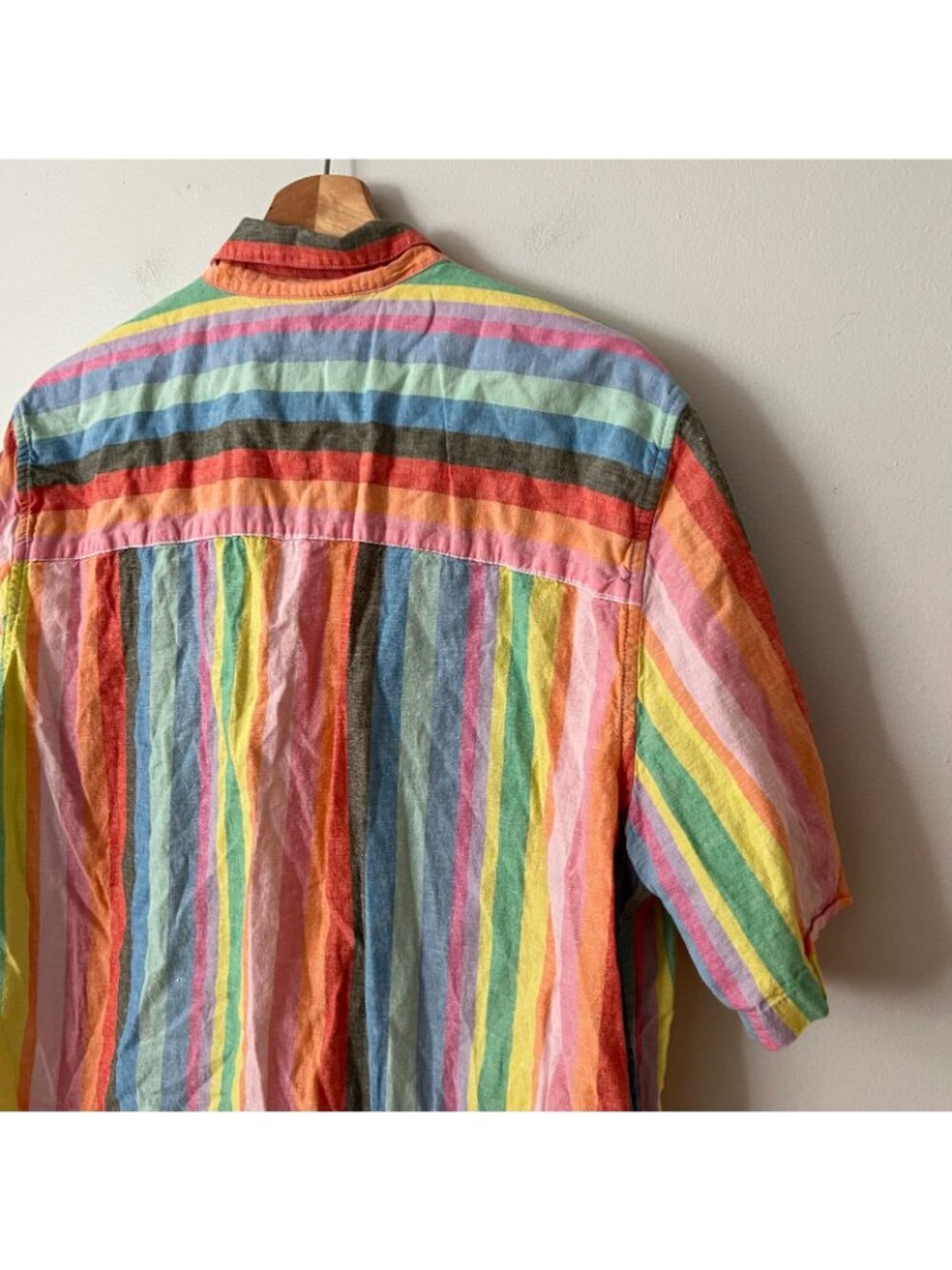 GAP Linen-Cotton Rainbow Striped Short Sleeve Button Up Shirt Men's Size L Tall - Picture 10 of 10